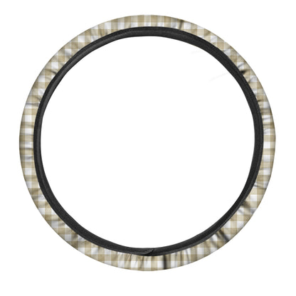Beige And White Gingham Pattern Print Car Steering Wheel Cover