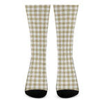 Beige And White Gingham Pattern Print Crew Socks