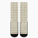 Beige And White Gingham Pattern Print Crew Socks