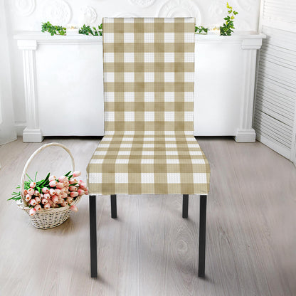 Beige And White Gingham Pattern Print Dining Chair Slipcover
