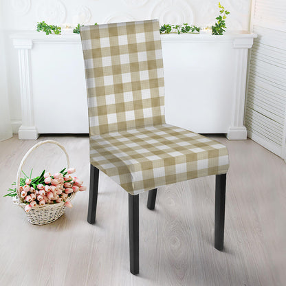 Beige And White Gingham Pattern Print Dining Chair Slipcover