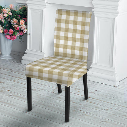 Beige And White Gingham Pattern Print Dining Chair Slipcover