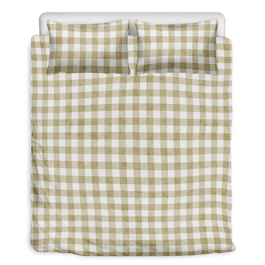 Beige And White Gingham Pattern Print Duvet Cover Bedding Set
