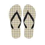Beige And White Gingham Pattern Print Flip Flops