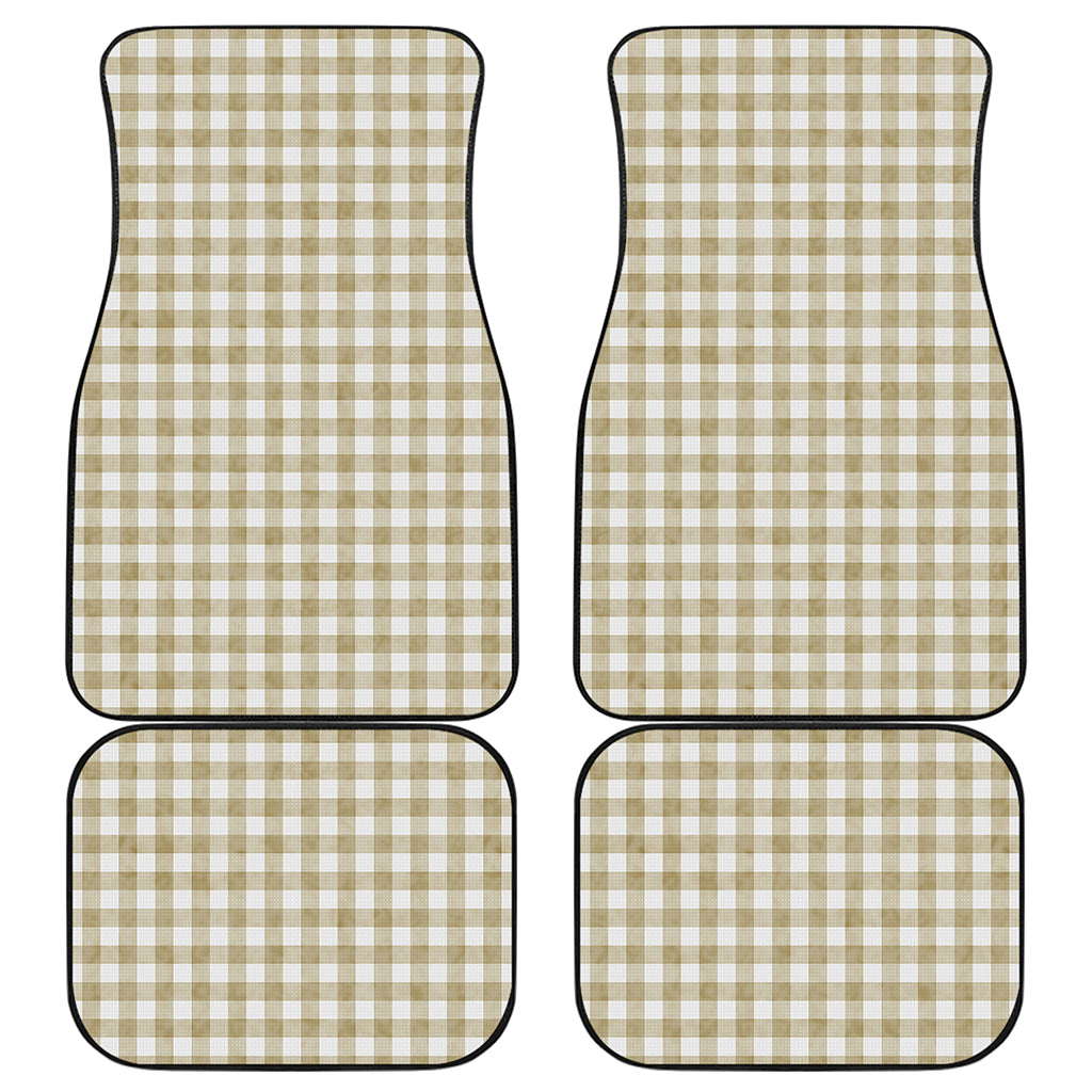 Beige And White Gingham Pattern Print Front and Back Car Floor Mats
