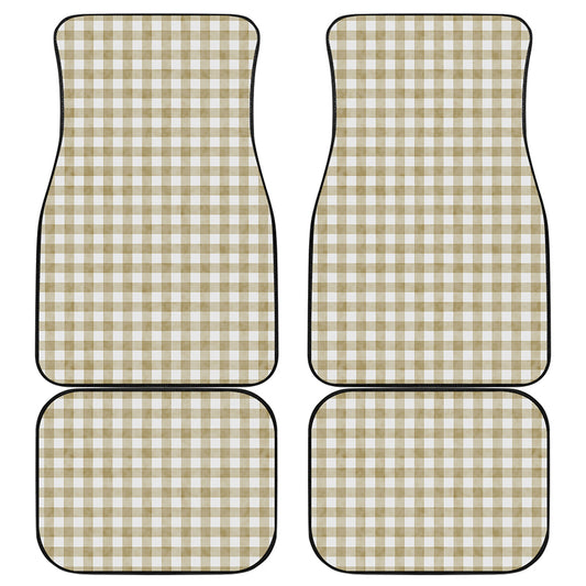 Beige And White Gingham Pattern Print Front and Back Car Floor Mats