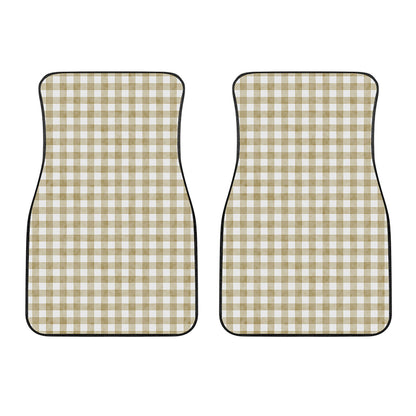 Beige And White Gingham Pattern Print Front Car Floor Mats