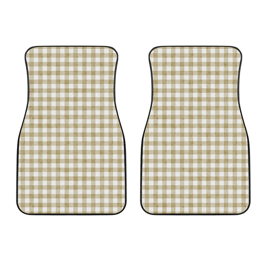 Beige And White Gingham Pattern Print Front Car Floor Mats