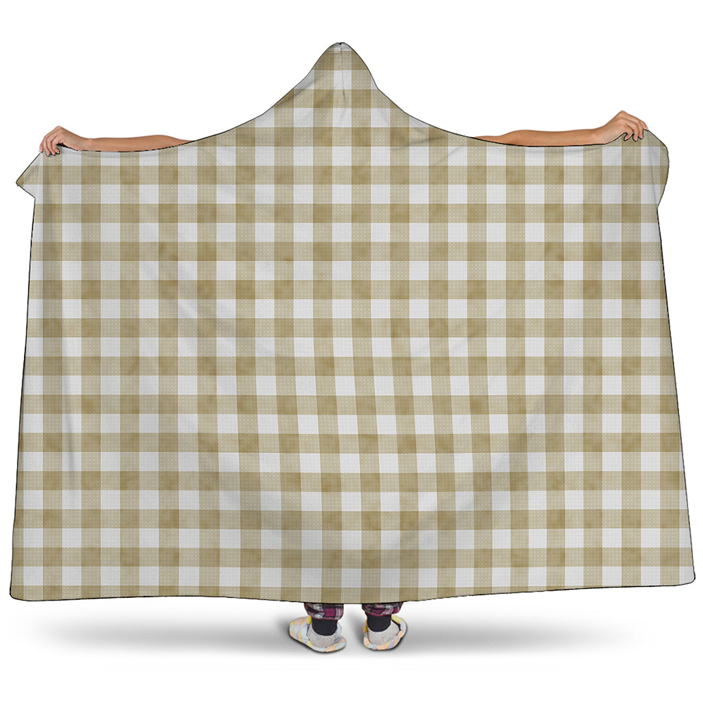 Beige And White Gingham Pattern Print Hooded Blanket