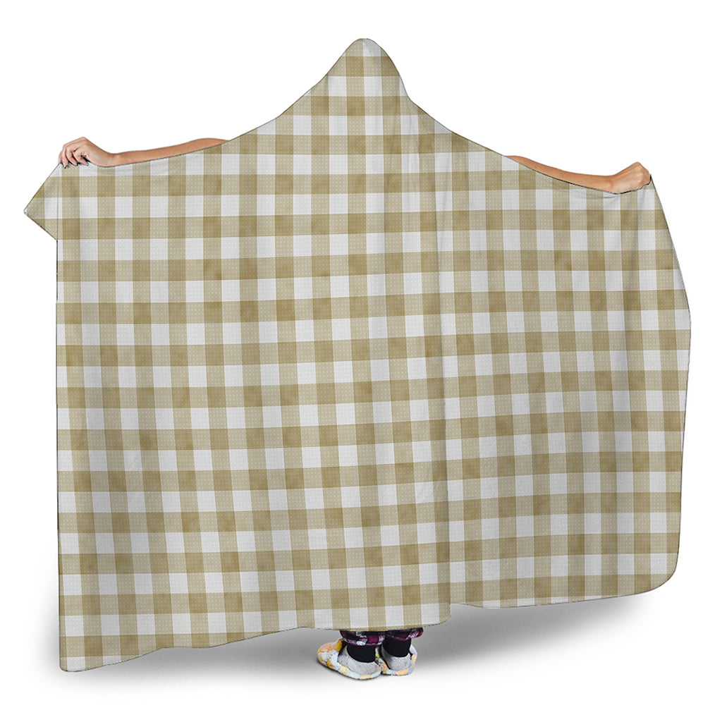 Beige And White Gingham Pattern Print Hooded Blanket