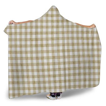 Beige And White Gingham Pattern Print Hooded Blanket