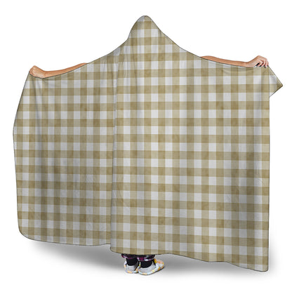 Beige And White Gingham Pattern Print Hooded Blanket