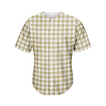 Beige And White Gingham Pattern Print Men's Baseball Jersey