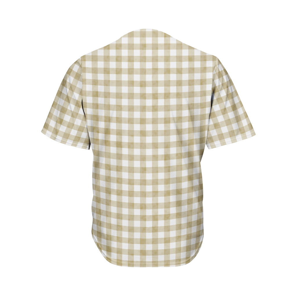 Beige And White Gingham Pattern Print Men's Baseball Jersey