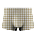 Beige And White Gingham Pattern Print Men's Boxer Briefs
