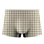 Beige And White Gingham Pattern Print Men's Boxer Briefs