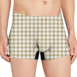 Beige And White Gingham Pattern Print Men's Boxer Briefs