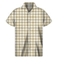 Beige And White Gingham Pattern Print Men's Short Sleeve Shirt