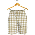 Beige And White Gingham Pattern Print Men's Shorts