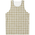 Beige And White Gingham Pattern Print Men's Tank Top