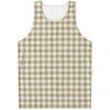 Beige And White Gingham Pattern Print Men's Tank Top