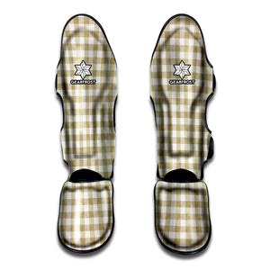 Beige And White Gingham Pattern Print Muay Thai Shin Guard