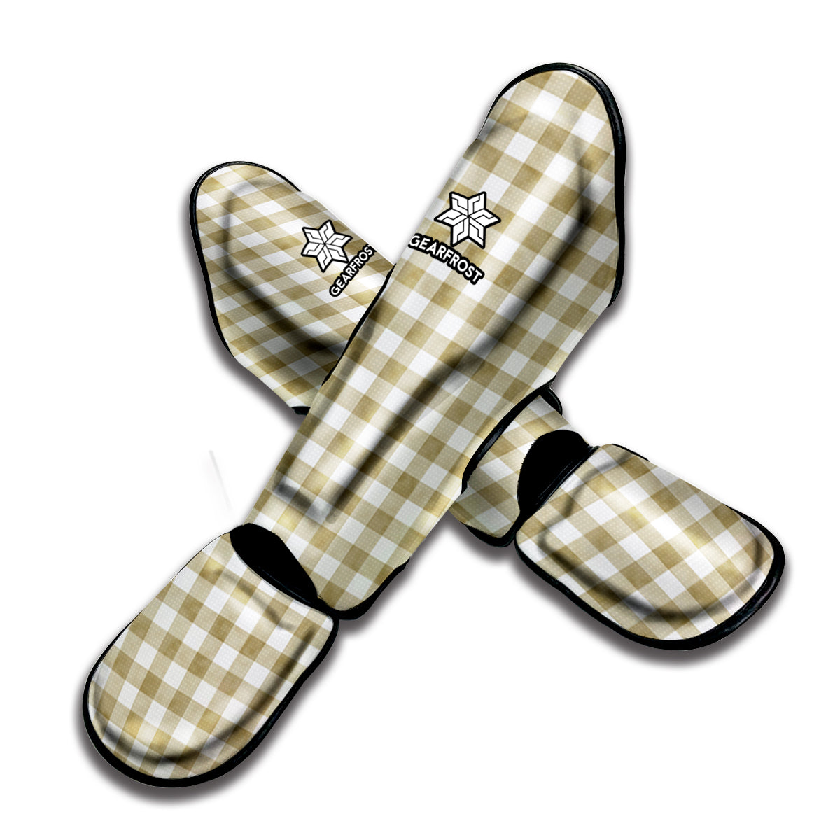 Beige And White Gingham Pattern Print Muay Thai Shin Guard