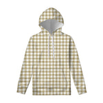 Beige And White Gingham Pattern Print Pullover Hoodie