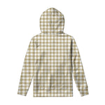 Beige And White Gingham Pattern Print Pullover Hoodie