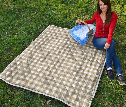 Beige And White Gingham Pattern Print Quilt