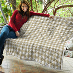 Beige And White Gingham Pattern Print Quilt