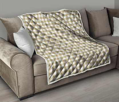 Beige And White Gingham Pattern Print Quilt
