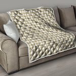 Beige And White Gingham Pattern Print Quilt
