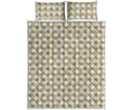 Beige And White Gingham Pattern Print Quilt Bed Set
