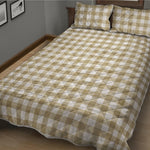 Beige And White Gingham Pattern Print Quilt Bed Set