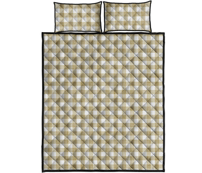 Beige And White Gingham Pattern Print Quilt Bed Set