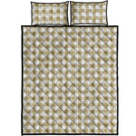 Beige And White Gingham Pattern Print Quilt Bed Set