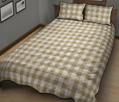 Beige And White Gingham Pattern Print Quilt Bed Set