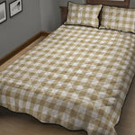 Beige And White Gingham Pattern Print Quilt Bed Set