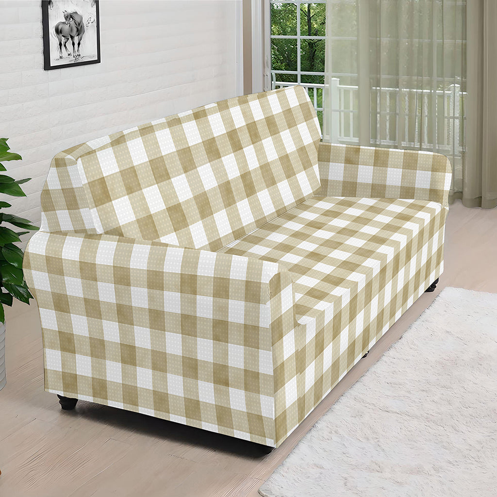 Beige And White Gingham Pattern Print Sofa Cover