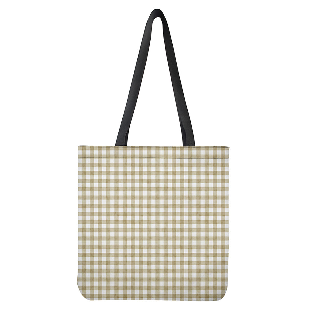 Beige And White Gingham Pattern Print Tote Bag