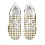 Beige And White Gingham Pattern Print White Sneakers