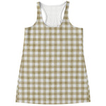 Beige And White Gingham Pattern Print Women's Racerback Tank Top