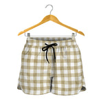 Beige And White Gingham Pattern Print Women's Shorts