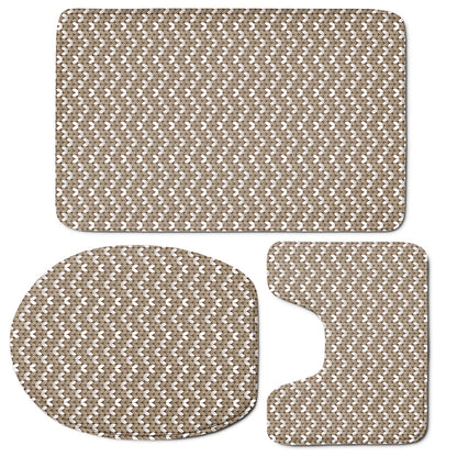 Beige And White Knitted Pattern Print 3 Piece Bath Mat Set