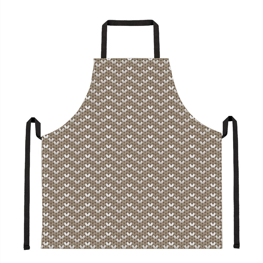 Beige And White Knitted Pattern Print Apron