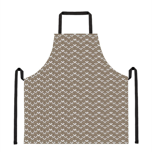 Beige And White Knitted Pattern Print Apron