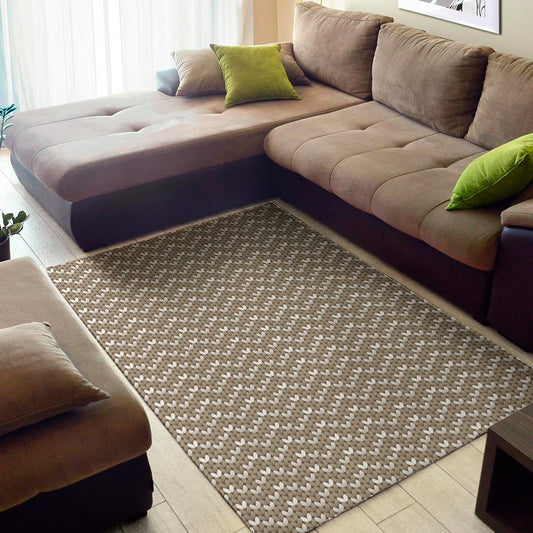 Beige And White Knitted Pattern Print Area Rug