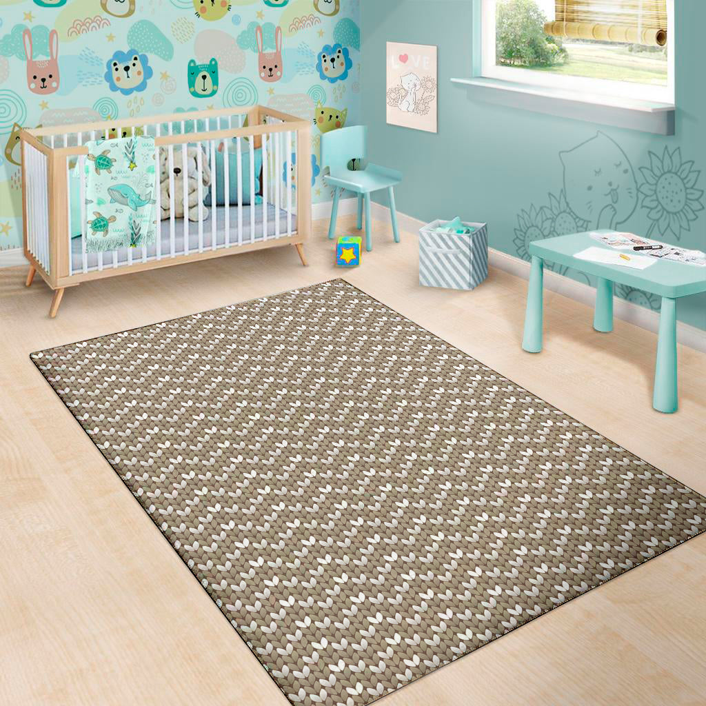 Beige And White Knitted Pattern Print Area Rug
