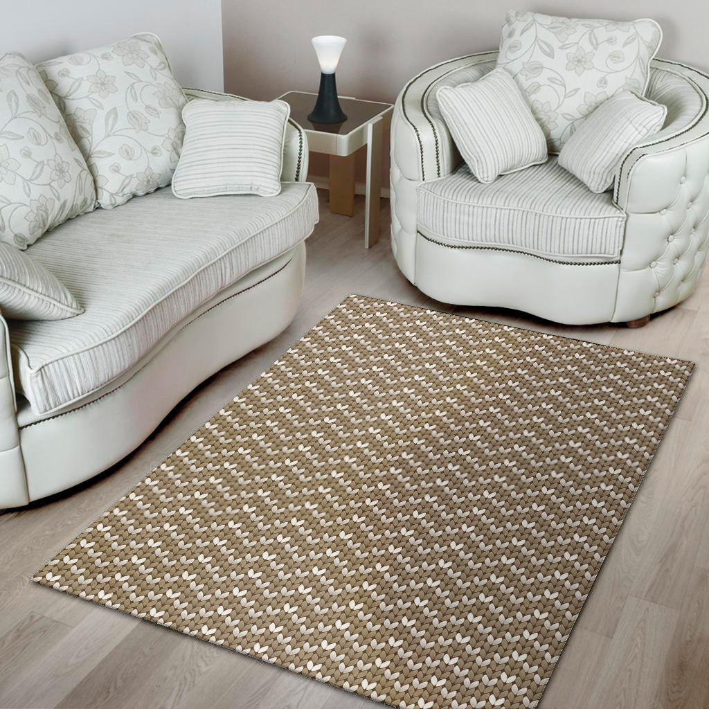 Beige And White Knitted Pattern Print Area Rug